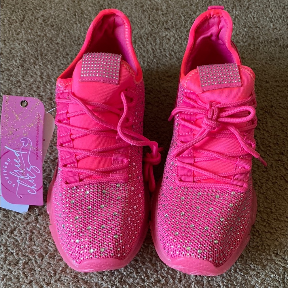 Southern Fried Chics hot pink bedazzled sneakers